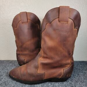 Vintage Siberian Husky Cowboy Boots Womens 8.5B Leather Western Canada Pull-on